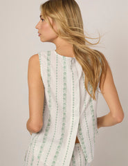 White Printed Linen-Blend Sleeveless Swing Top