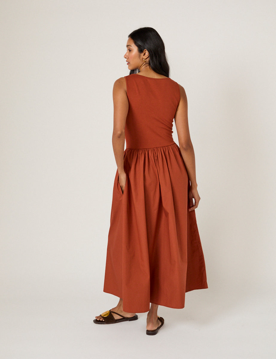 Burnt Orange Sleeveless Vera Midi Dress