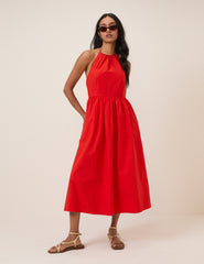 Red Halterneck Amber Midi Dress