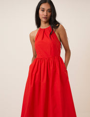 Red Halterneck Amber Midi Dress