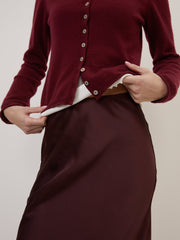 Burgundy Satin Mila Midi Slip Skirt