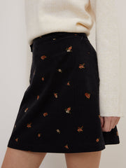 Black Floral Cord Mini Skirt
