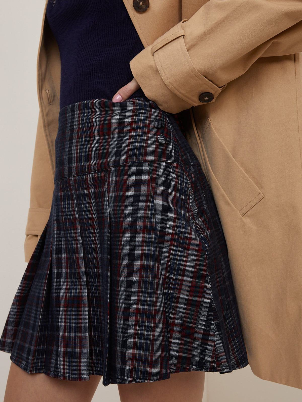 Navy And Red Tartan Mini Skirt