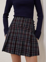 Navy And Red Tartan Mini Skirt