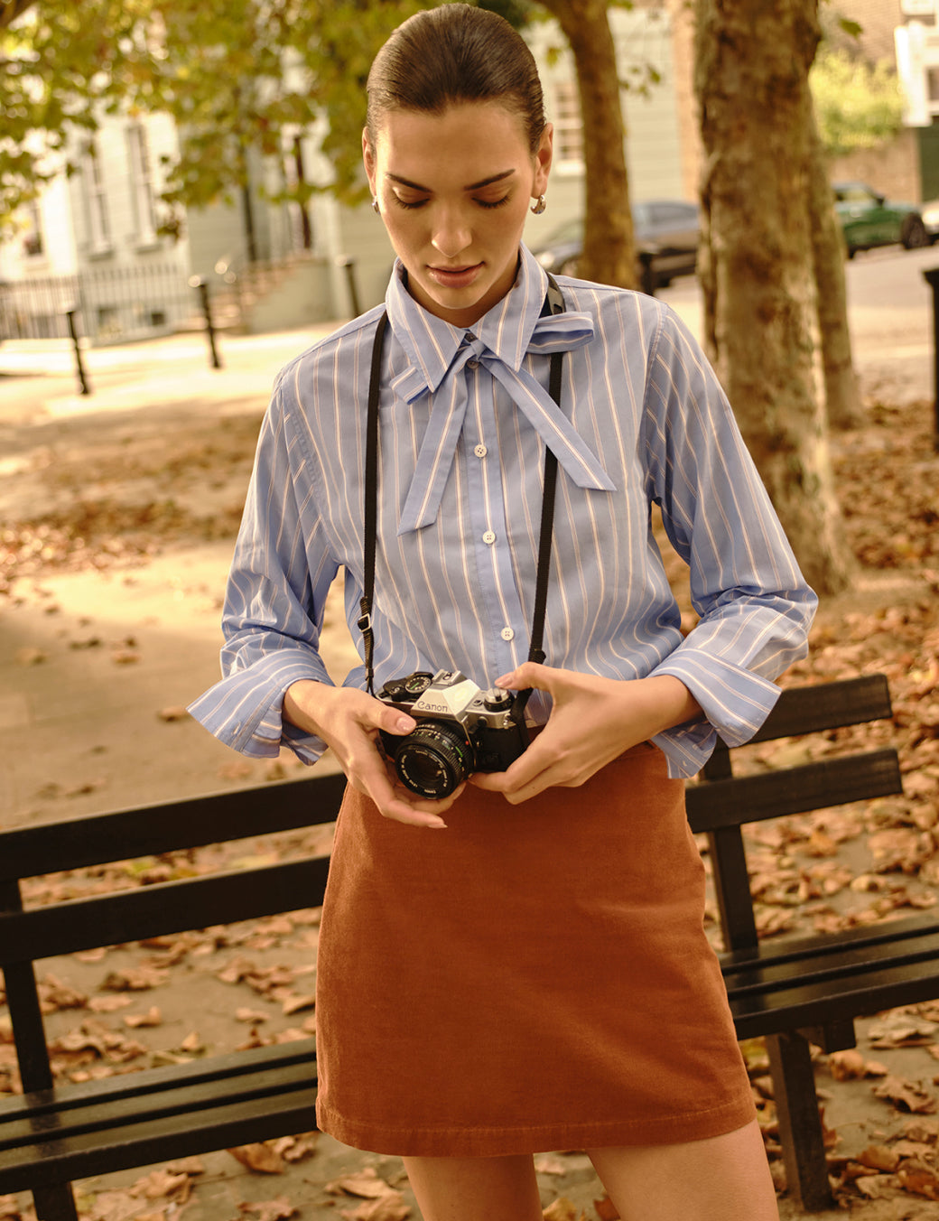 Blue Pinstripe Bow Collar Shirt