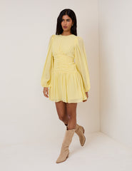Yellow Balloon Sleeve Reese Mini Dress