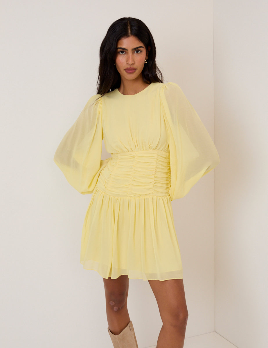 Yellow Balloon Sleeve Reese Mini Dress