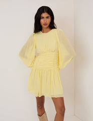 Yellow Balloon Sleeve Reese Mini Dress