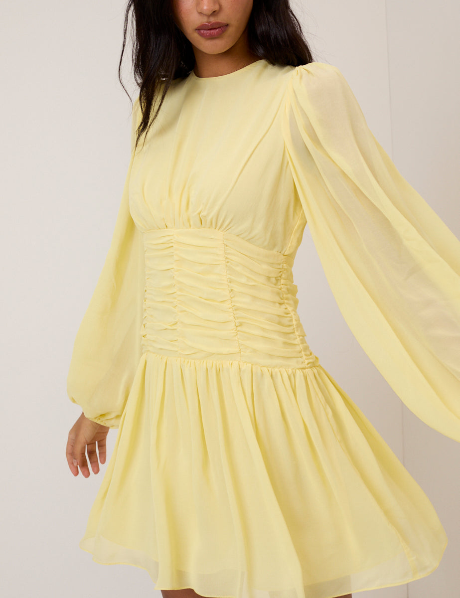 Yellow Balloon Sleeve Reese Mini Dress