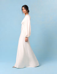 Bridal Ivory Satin Open Back Long Sleeve Isadora Maxi Dress