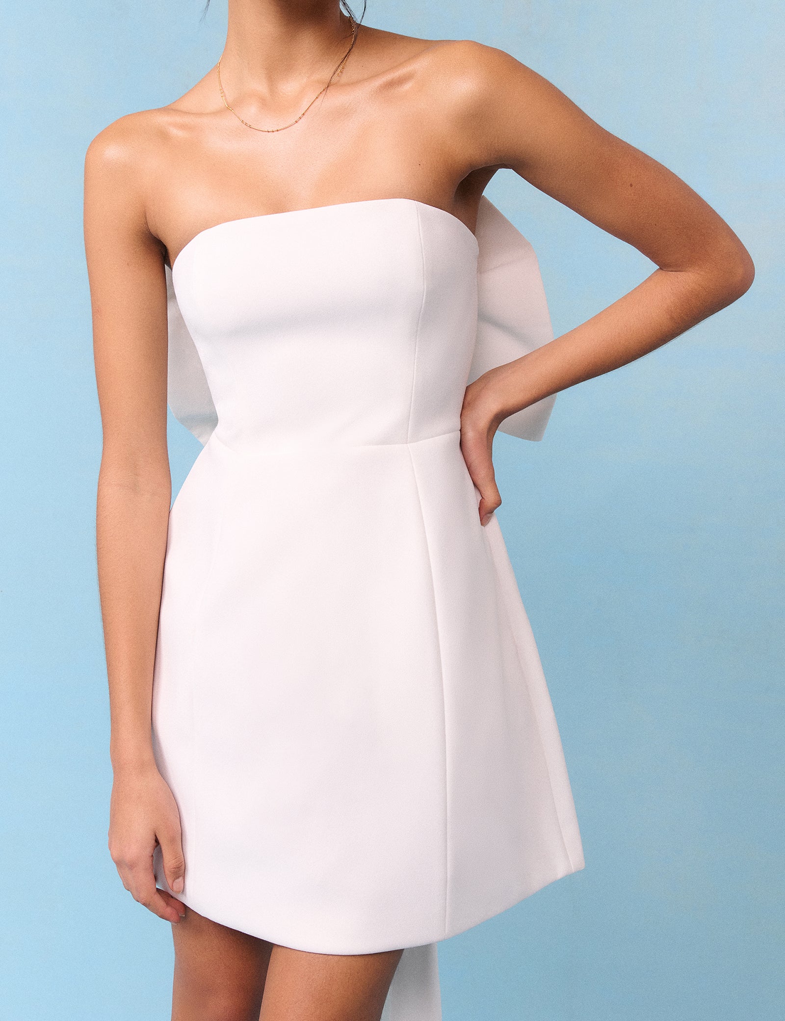 Bridal Ivory Crepe Statement Bow Lucienne Mini Dress