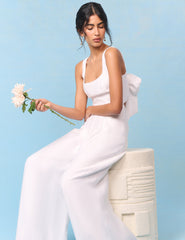 Bridal Ivory Satin Bow-Back Taylor Jumpsuit
