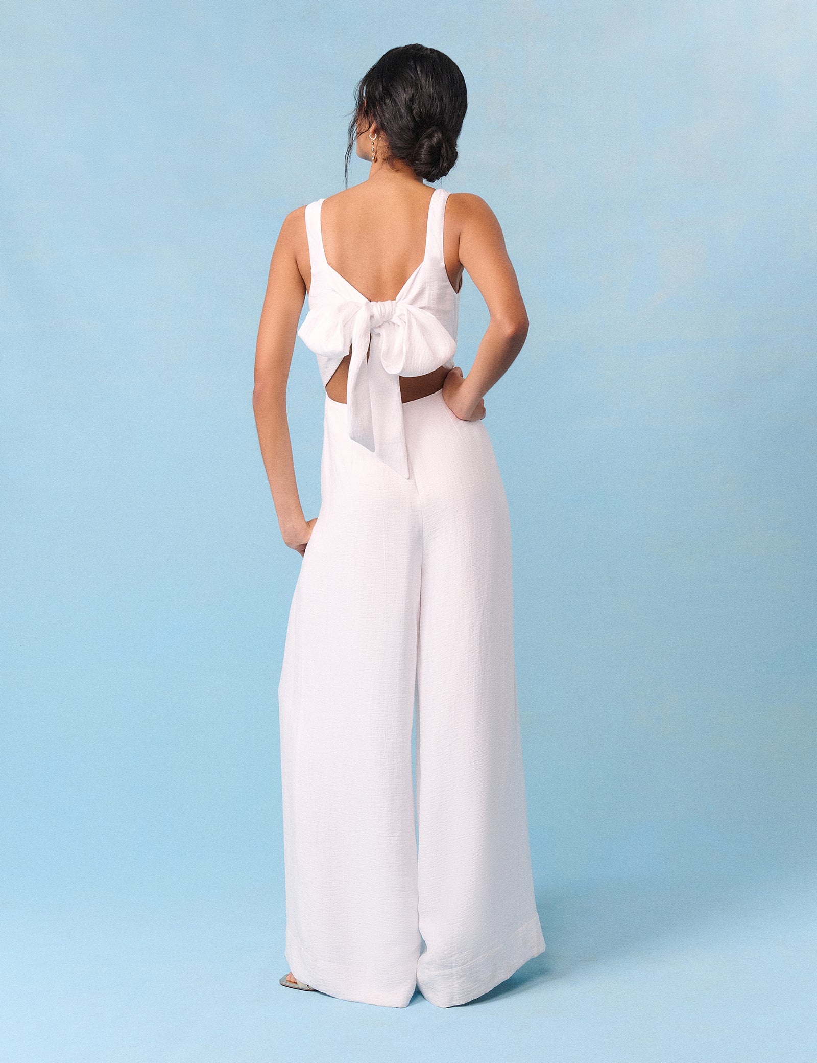 Bridal Ivory Satin Bow-Back Taylor Jumpsuit
