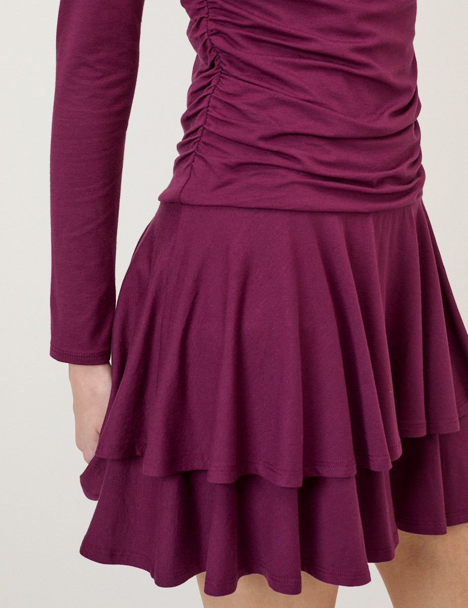 Burgundy Tiered Yuki Jersey Mini Dress