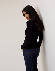 Black Square Neck Asymmetric Top