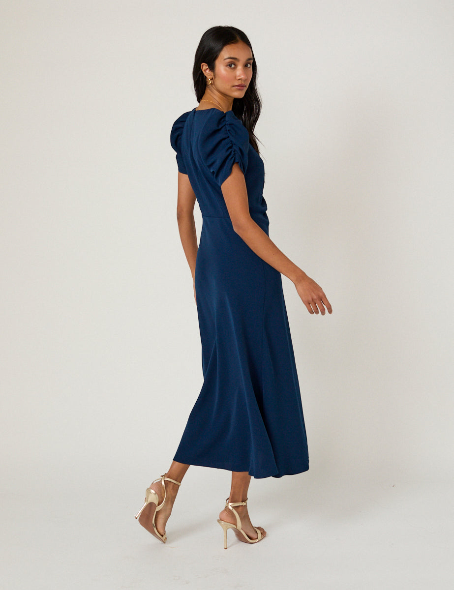 Navy Ruched Naomi Midi Dress