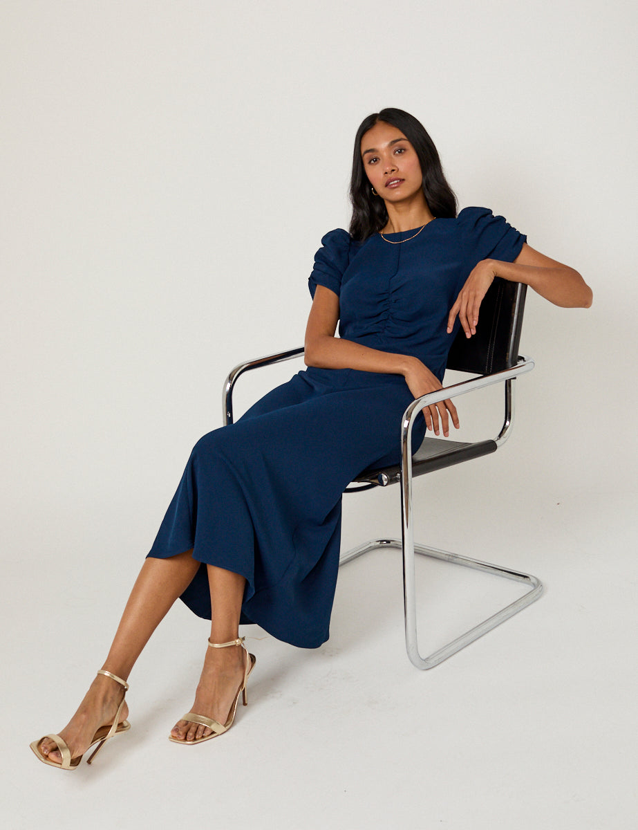 Navy Ruched Naomi Midi Dress