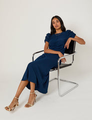 Navy Ruched Naomi Midi Dress