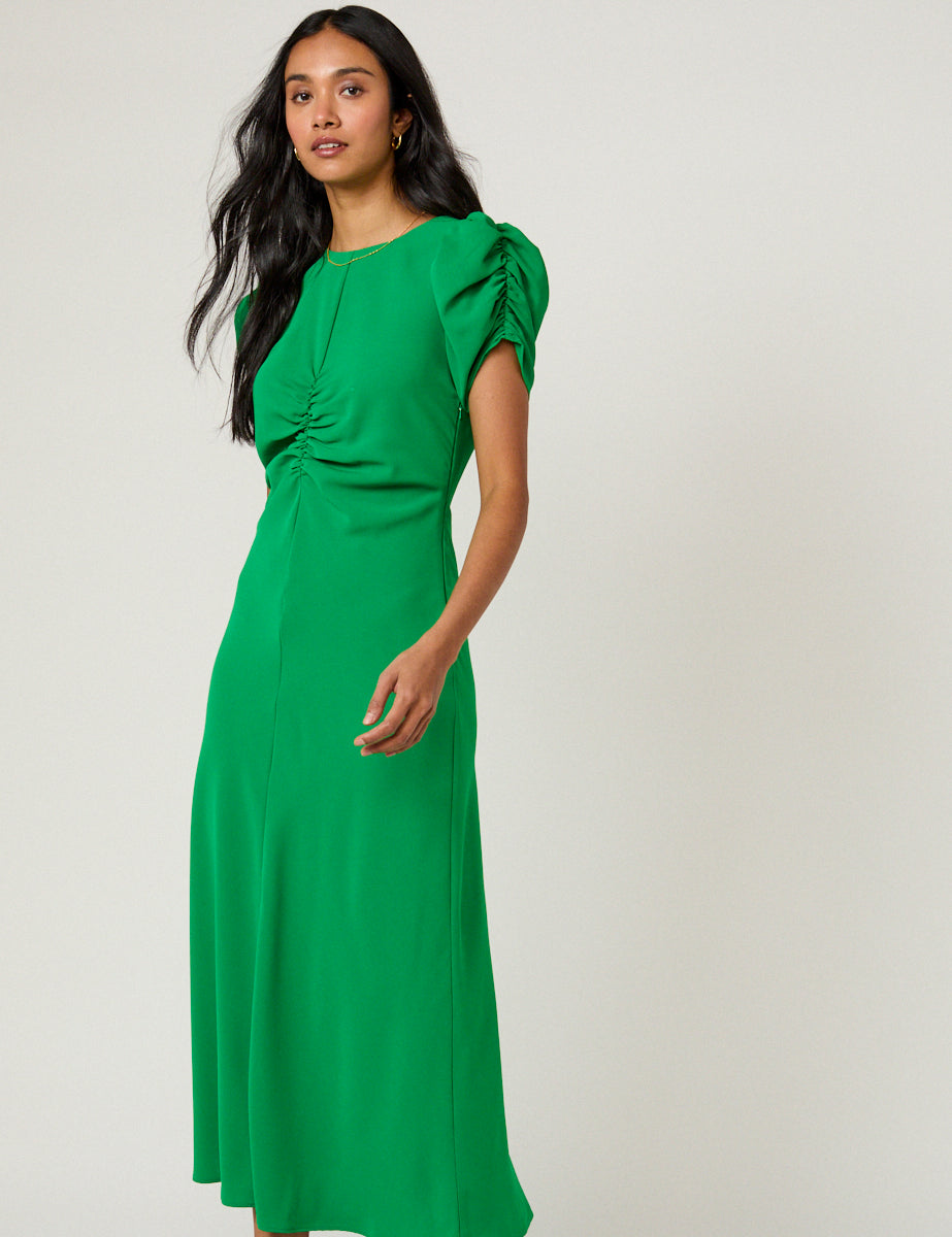 Green Ruched Naomi Midi Dress