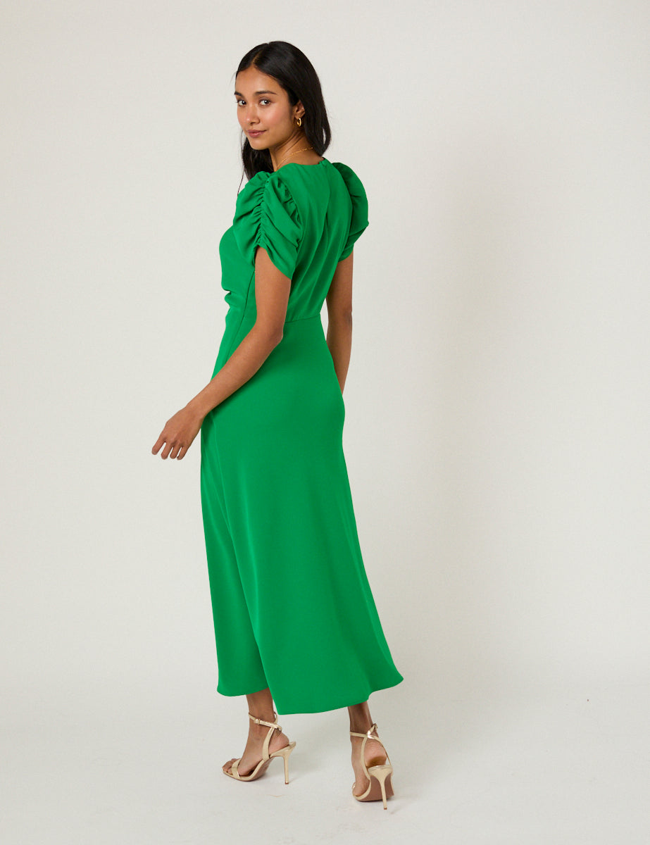 Green Ruched Naomi Midi Dress