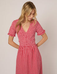 Red Gingham Eliza Midi Dress