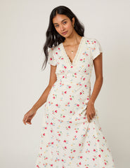 White Floral Lace Trim Kacey Midi Dress