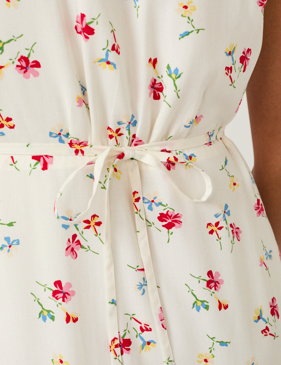 White Floral Lace Trim Kacey Midi Dress