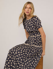 Navy Floral Tiered Dara Midi Dress