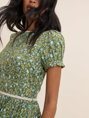Green Ditsy Floral Tiered Dara Midi Dress