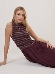 Purple Shirred Bodice Ingrid Midi Dress