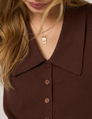 Brown Collar Detail Knitted Top