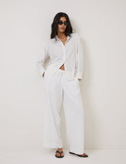 White Oversized Linen-Blend Shirt