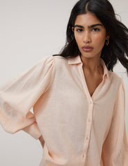 Peach Linen-Blend Blouse
