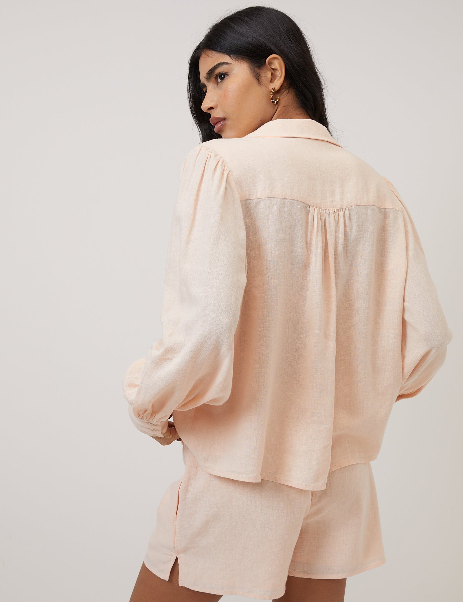 Peach Linen-Blend Blouse