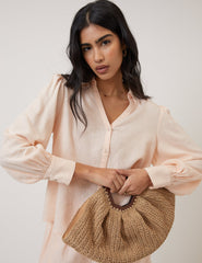 Peach Linen-Blend Blouse