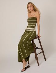 Green Striped Bandeau Knitted Midi Dress