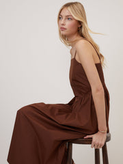 Brown Fitted Bodice Briella Midi Dress