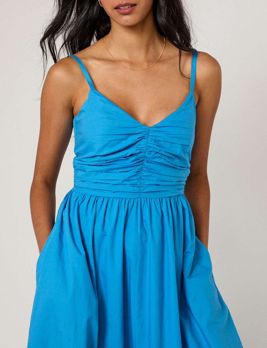 Blue Ruched Paige Maxi Dress