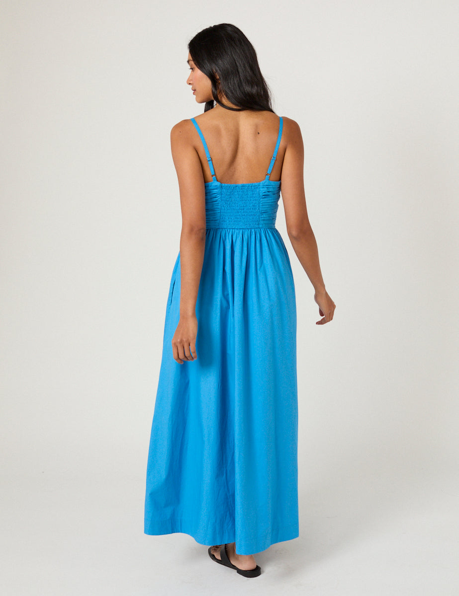 Blue Ruched Paige Maxi Dress