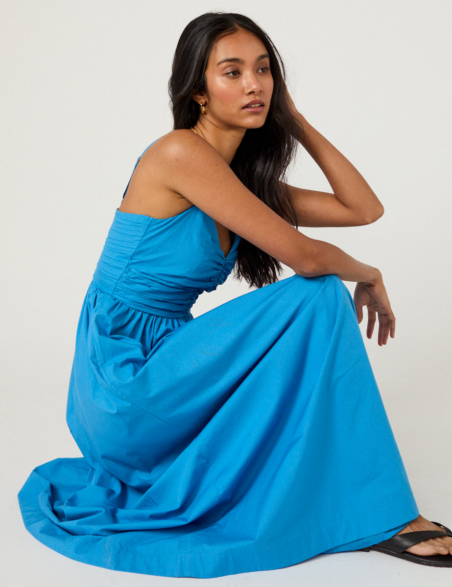 Blue Ruched Paige Maxi Dress
