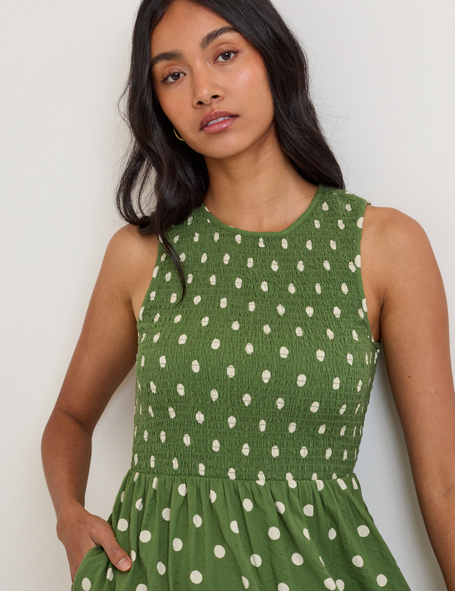 Green Polka Dot Sleeveless Charlie Midi Dress