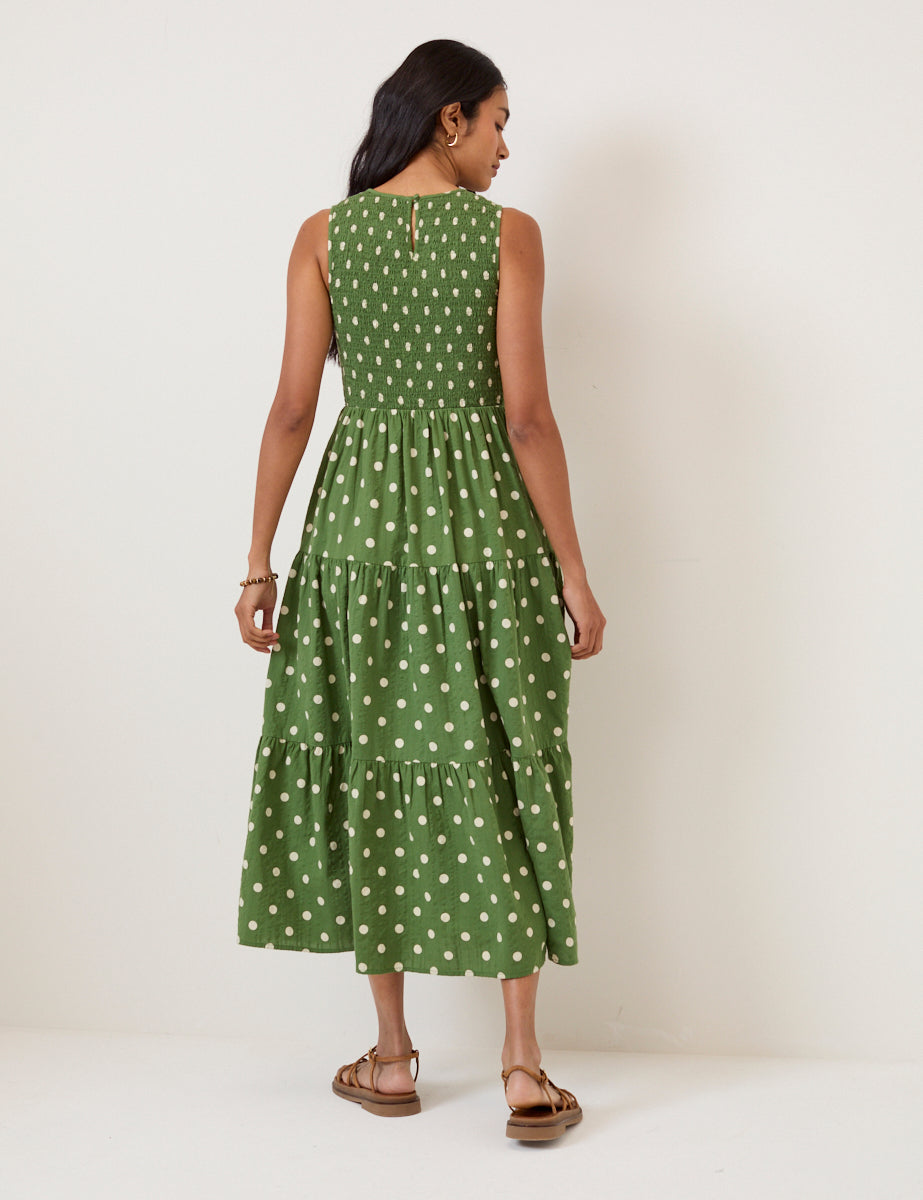 Green Polka Dot Sleeveless Charlie Midi Dress