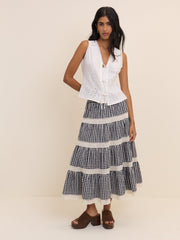 White Embroidered Tie Front Top