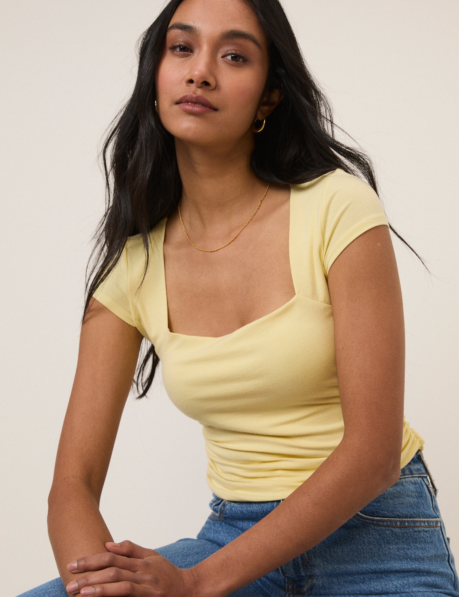 Butter Yellow Square Neck Top