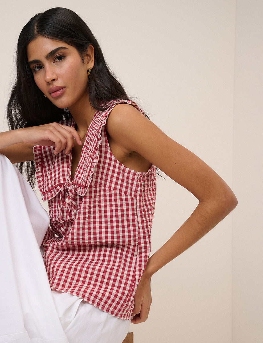 Red Gingham Peter Pan Collar Blouse