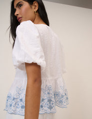 White Floral Embroidered Blouse