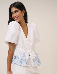White Floral Embroidered Blouse