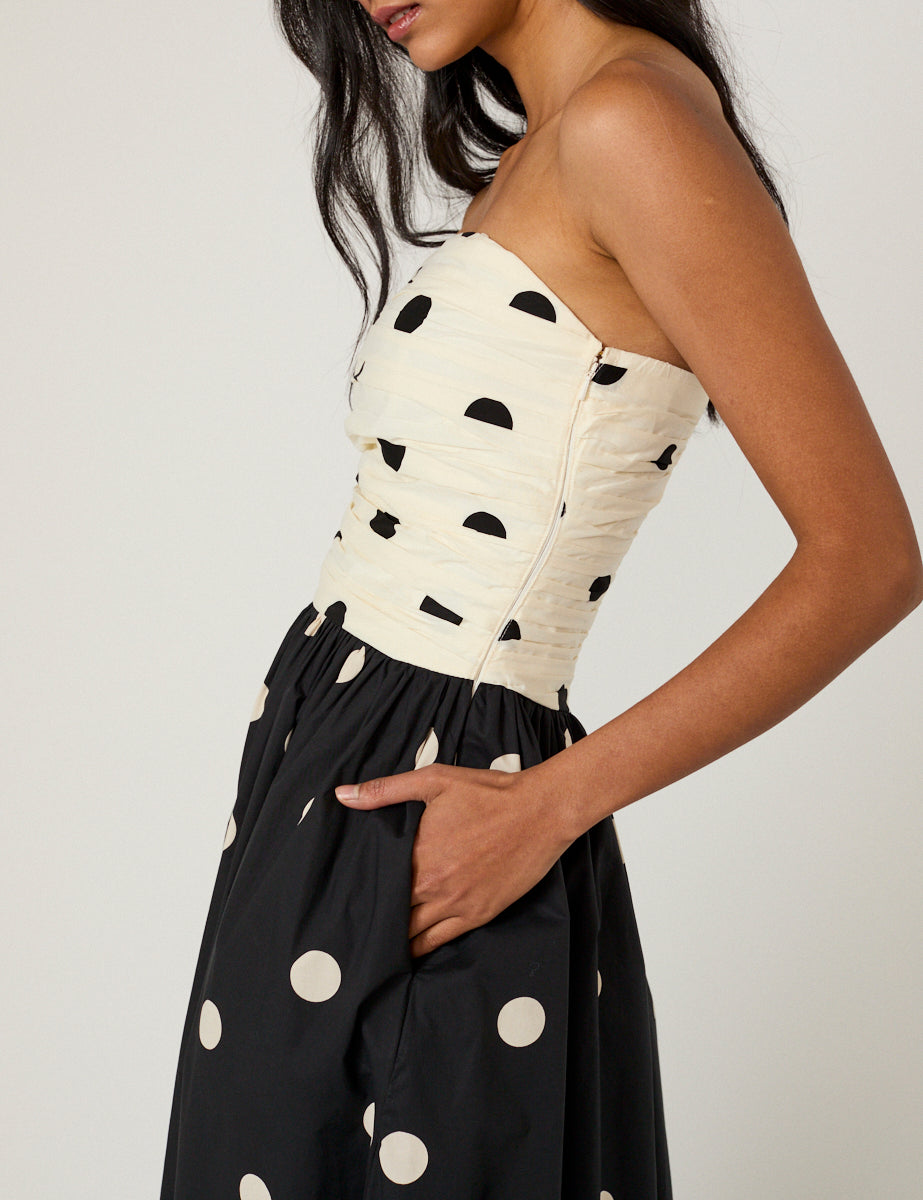 Monochrome Polka Dot Alice Midi Dress