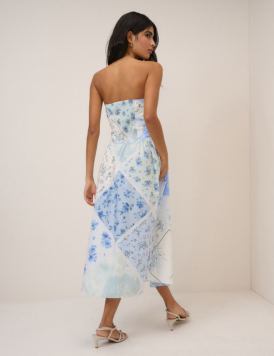 Blue Floral Bandeau Alice Midi Dress