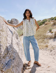 White Floral Broderie Anglaise Trim Blouse